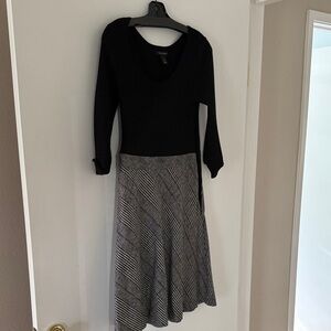 White House Black Market Black and Gray Long Sleeve Dress
